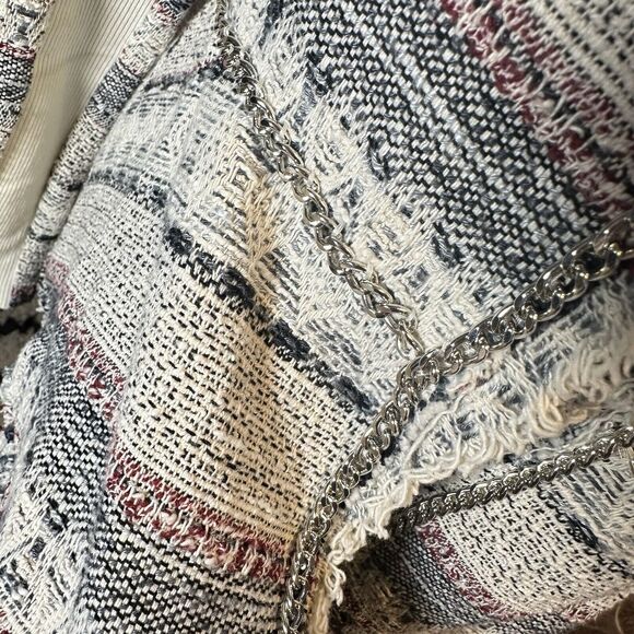 REBECCA TAYLOR Tweed Pattern Evening Jacket Navy Chain NICE Size 4 - Picture 12 of 13